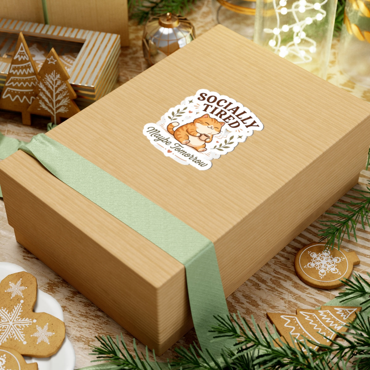 Socially Tired Cat Sticker – Maybe Tomorrow Introvert Sticker