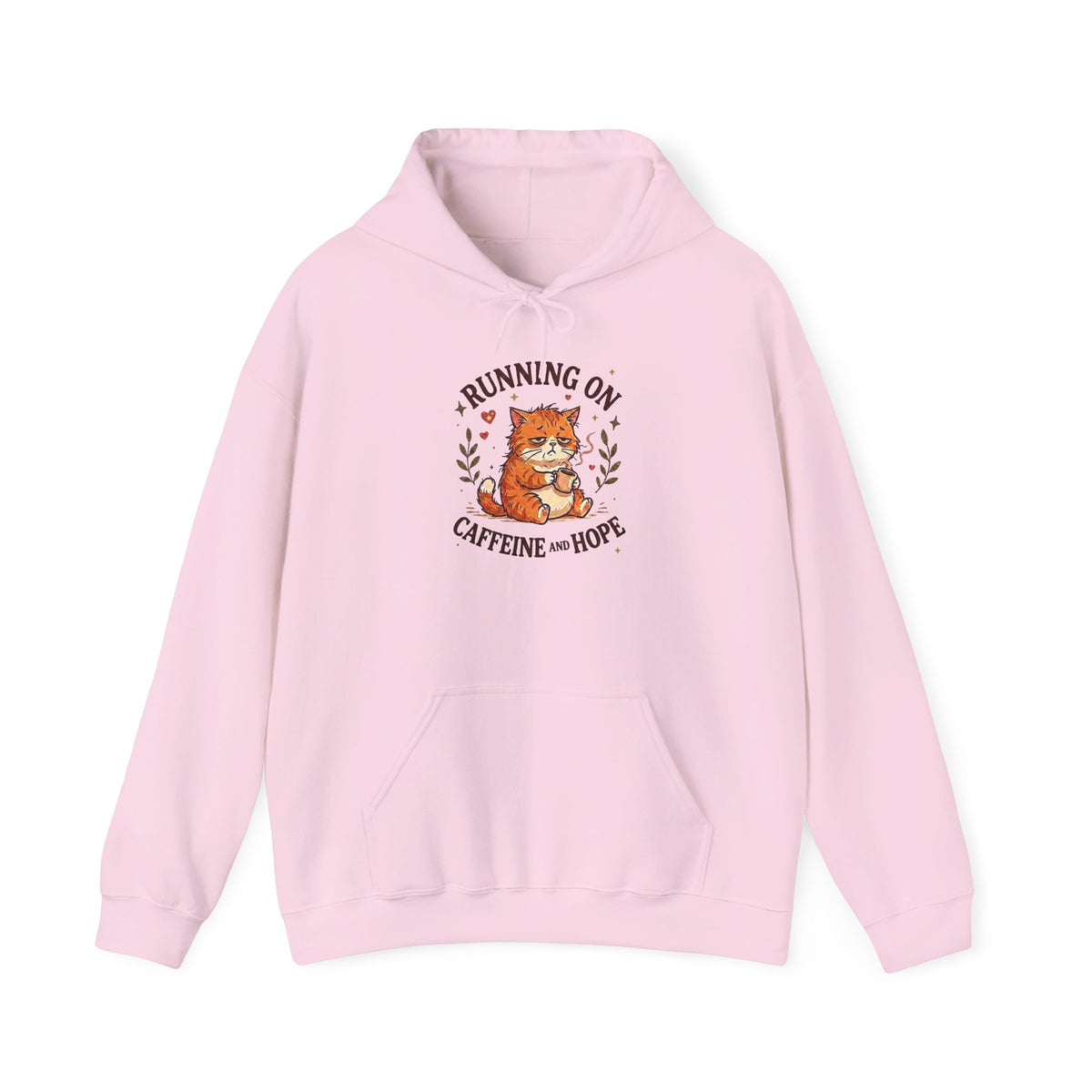 Running on Caffeine and Hope Cat Hoodie – Funny Coffee Lover Hoodie