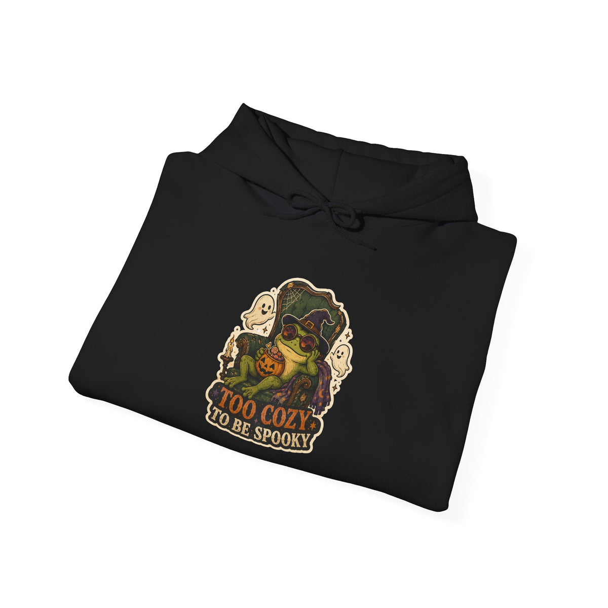 Too Cozy to Be Spooky Frog Halloween Hoodie