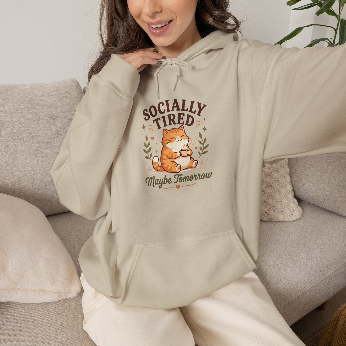 Socially Tired cat hoodie