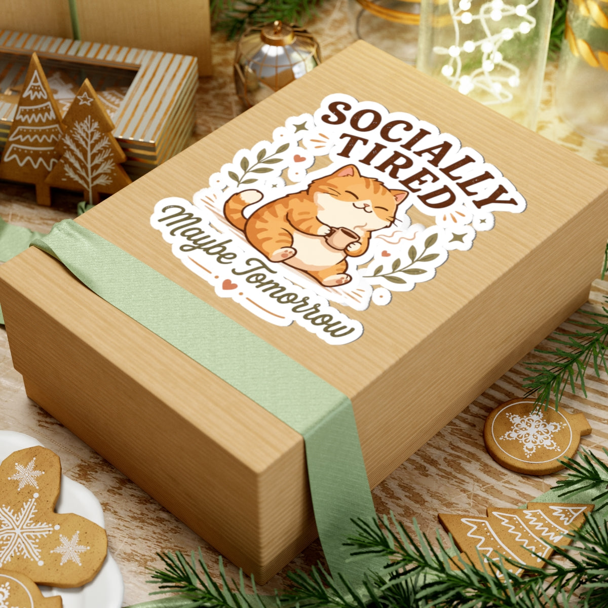 Socially Tired Cat Sticker – Maybe Tomorrow Introvert Sticker