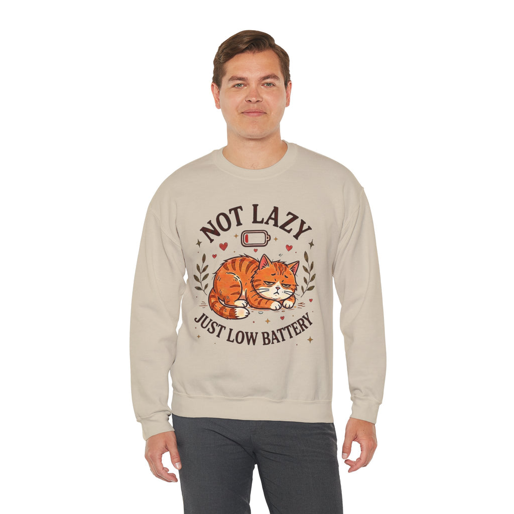 Not Lazy Just Low Battery Cat Sweatshirt – Funny Tired Cat Crewneck