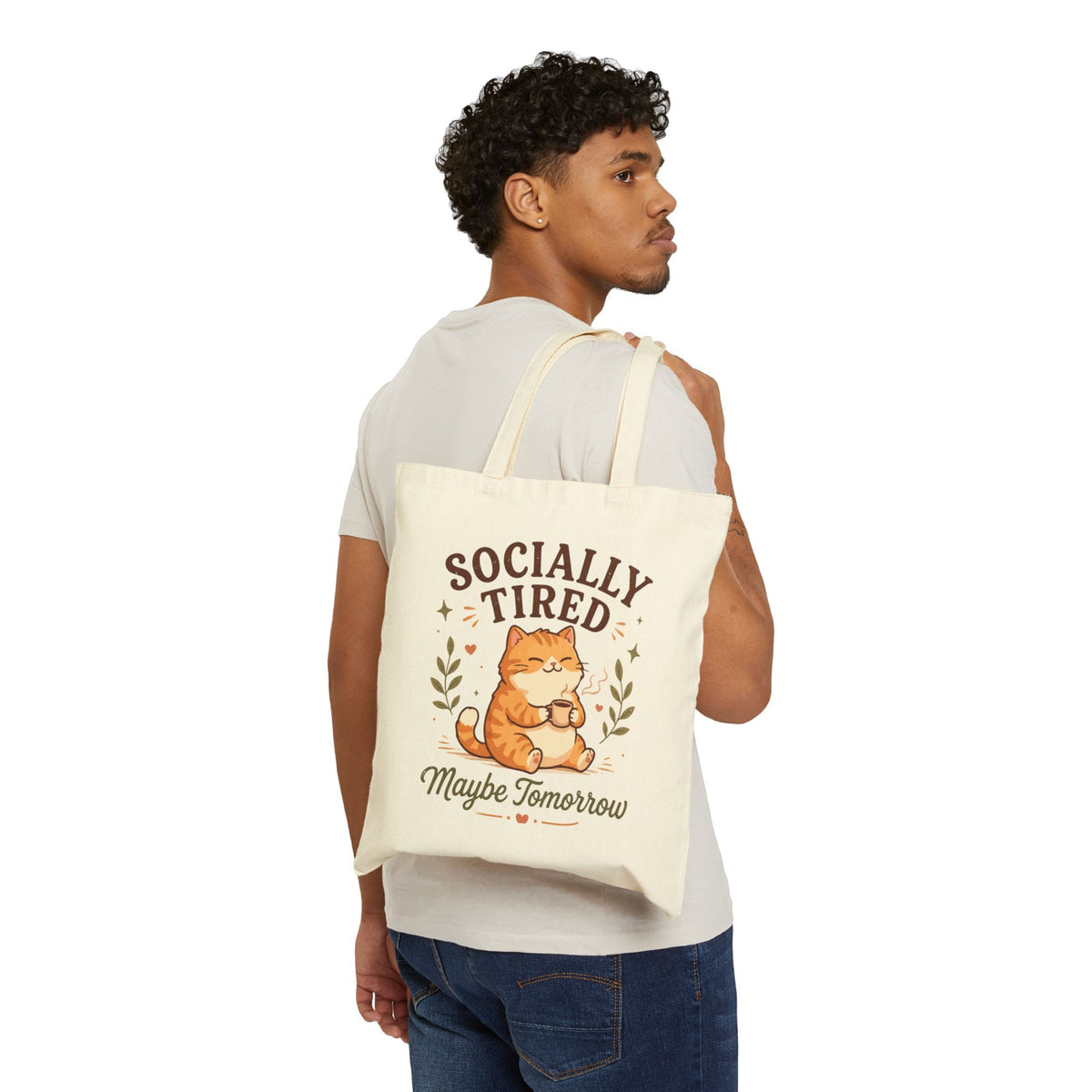 Socially Tired Cat Tote Bag – Maybe Tomorrow