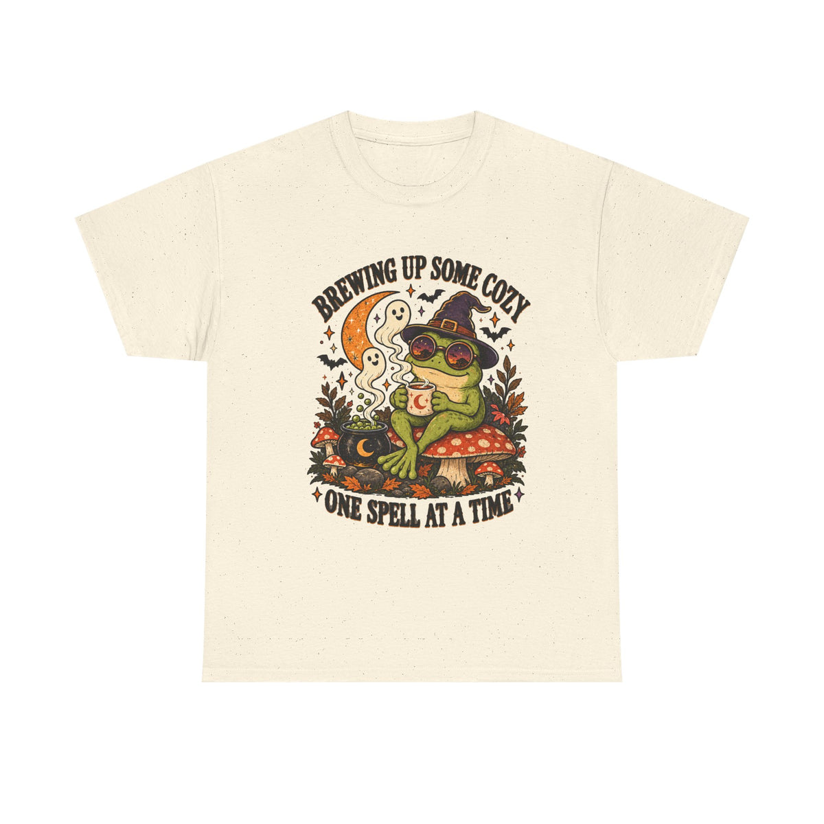 Brewing Up Some Cozy Frog Halloween T-Shirt – Witchy Frog Tee