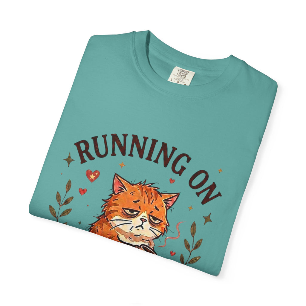 Running on Caffeine and Hope Cat T-Shirt – Funny Coffee Lover Tee