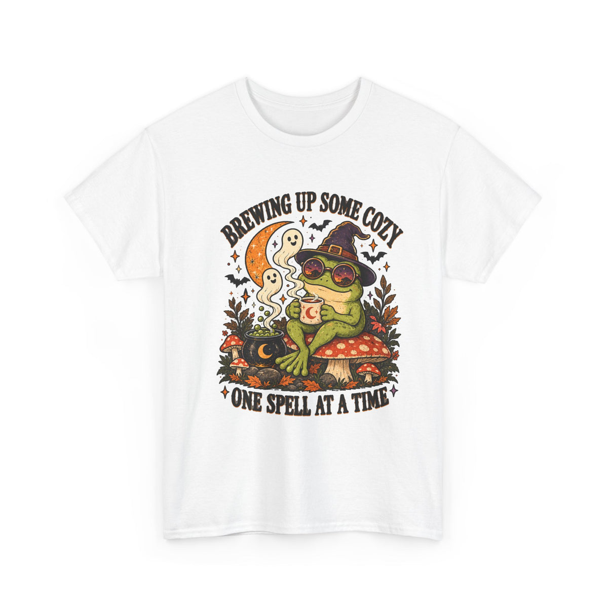 Brewing Up Some Cozy Frog Halloween T-Shirt – Witchy Frog Tee