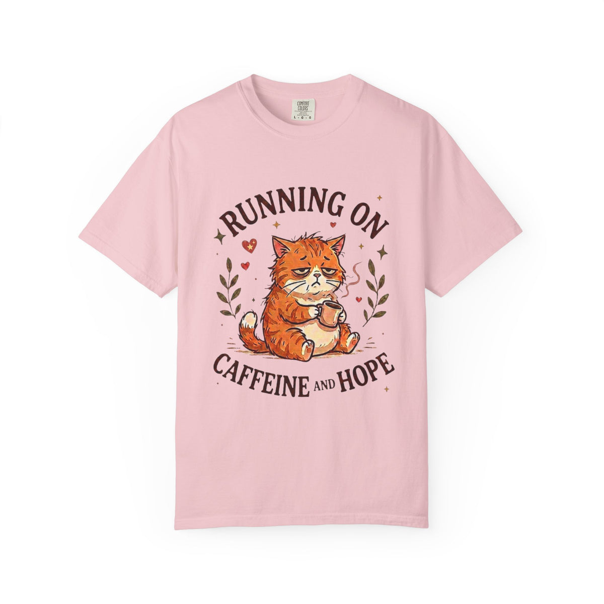 Running on Caffeine and Hope Cat T-Shirt – Funny Coffee Lover Tee