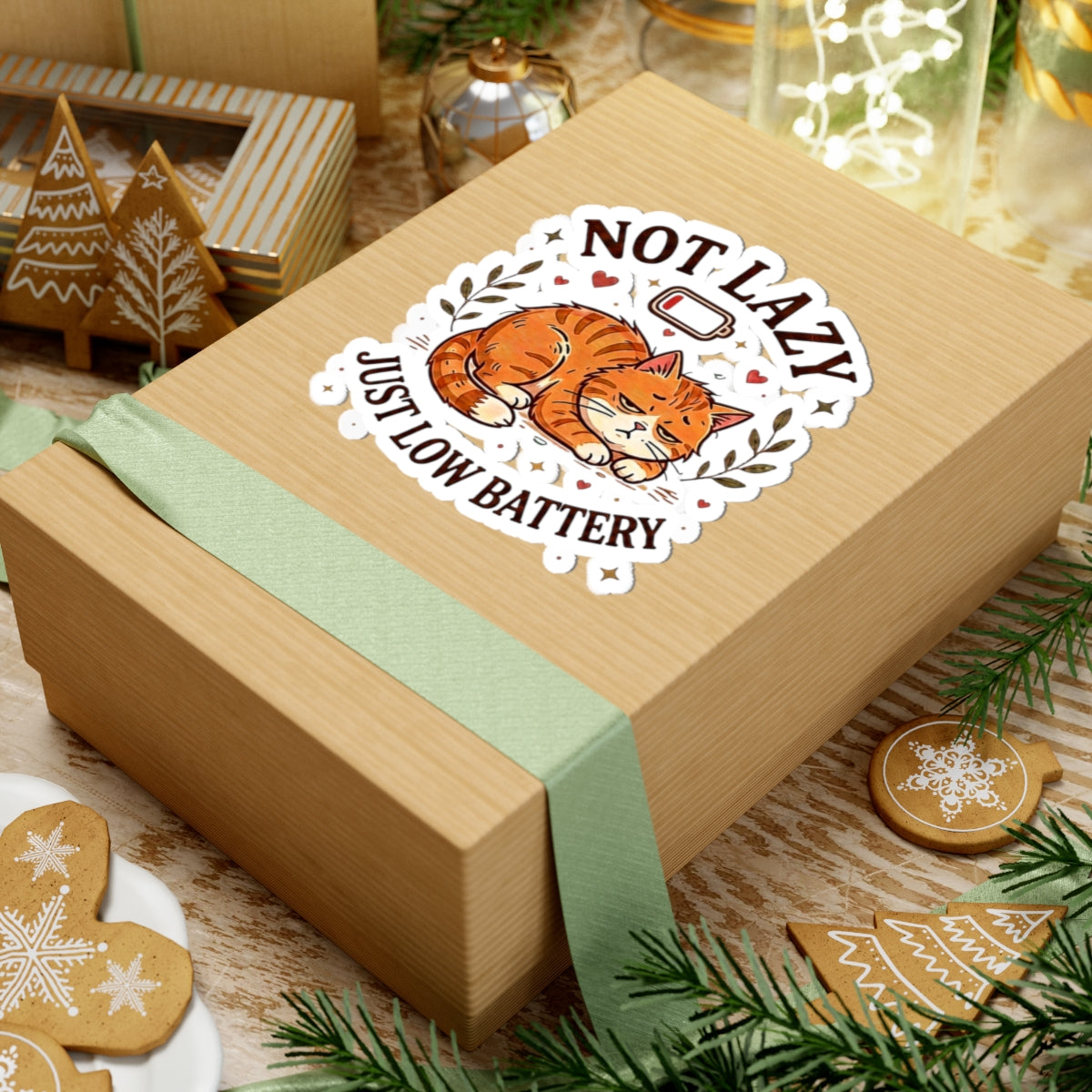 Not Lazy Just Low Battery Cat Sticker – Funny Sleepy Cat Sticker