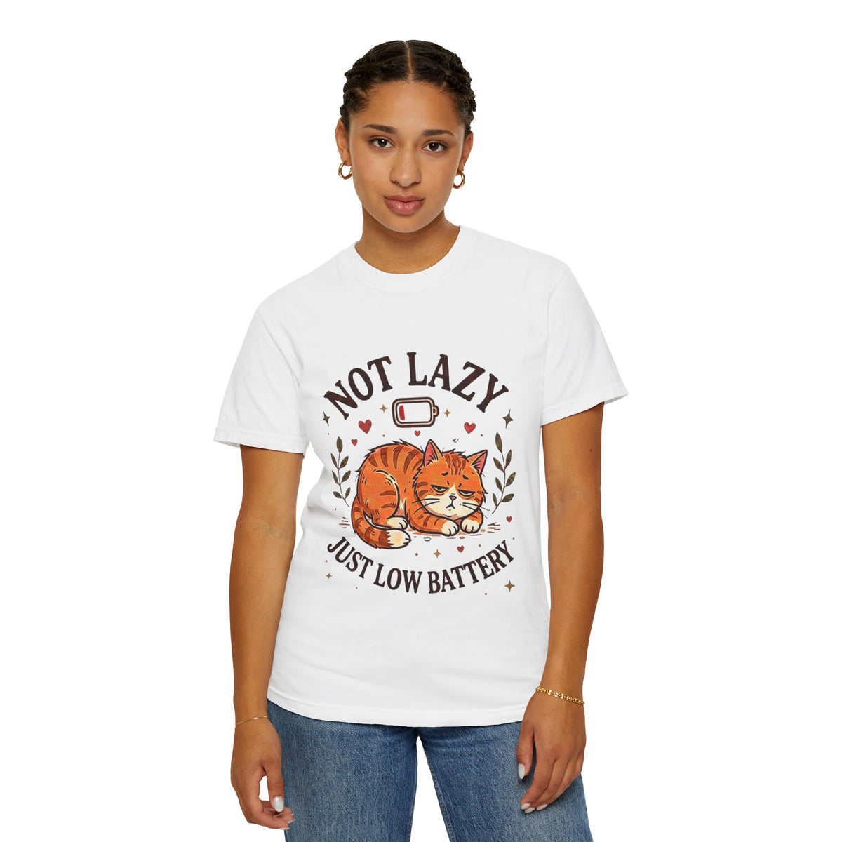 Not Lazy Just Low Battery cat T-shirt